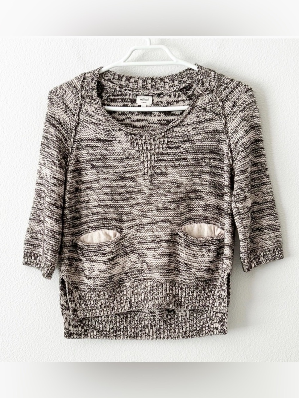 ARITZIA WILFRED Women's Black/Beige Knit Sweater with Pockets - Size Small